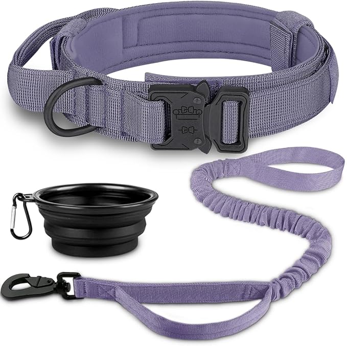 COOYOO Dog Collar,3 Piece Set Tactical Dog Collars, Adjustable Military Training Nylon Dog Collar with Control Handle and Heavy Metal Buckle for Medium and Large Dogs