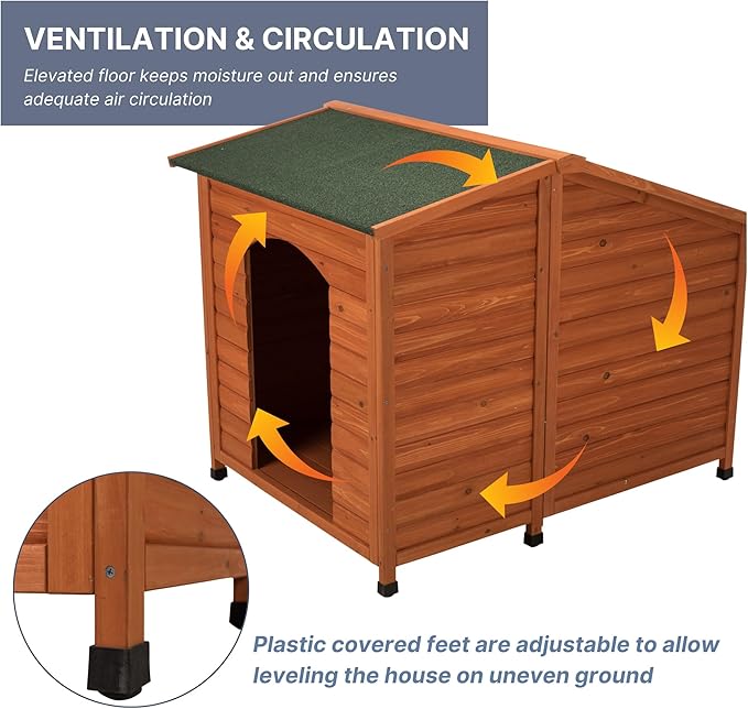 Trixie Natura XXL Classic Dog House - Wooden Outdoor Shelter with Weatherproof Sealer & Adjustable Legs for Larger Dogs - Brown