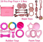 Beiker 20 Pack Pink Puppy Chew Toys - Dog Teething Toys for Puppies, Puppy Toys Toothbrush with Ropes, Soft Dogs Toy Bundle for Small Dogs, Cute Interactive Dog Balls for Chewers
