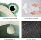 Jiupety Cute Cat Bed, Indoor Lovely Velvet Igloo for Cat and Small Dog, Warm Cave Sleeping Nest Bed for Puppy and Kitten, Green Frog, L