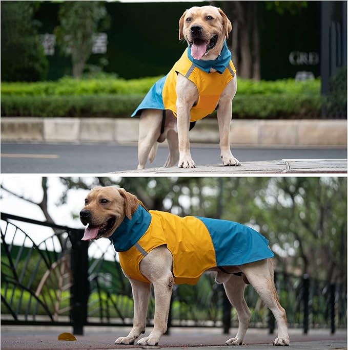Dog Warm Coats - Windproof Dog Winter Outdoor Jackets Cold Weather Coats for Dog Waterproof Dog Raincoats with Hole for Dog Leash,BY S Blue+Yellow