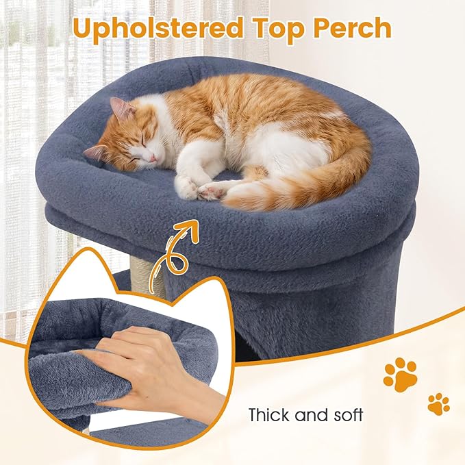 PETSITE 26-inch Small Cat Tree, with Sisal Scratching Post, Double Comfy Condos, and Spacious Top Perch, Ideal for Indoor Cats and Kittens (Dark Grey)