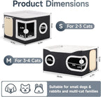 Cat Beds for Indoor Cats, Extra Wide Cat Cube House for Multi Cats, Foldable Cat Cave Hideaway with Arc-Edge Design & Oval Door, Double-Side Soft Cushion for All Seasons, 24"L x 17.7"D x 12.6"H, Black