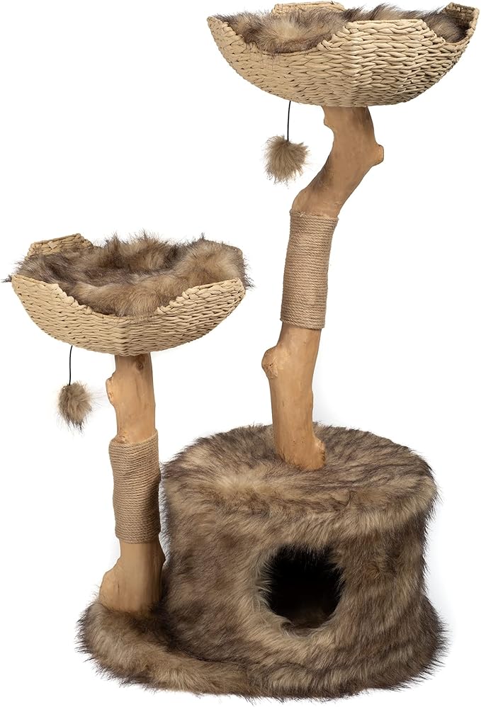 Modern Cat Tree Tower, Real Branch luxury Cat Condo, Wood Cat Tower, Cat Scratching Tree, Cat Condo, Cat Lover Gift, Luxury Cat, Cat Gifts by Mau Lifestyle