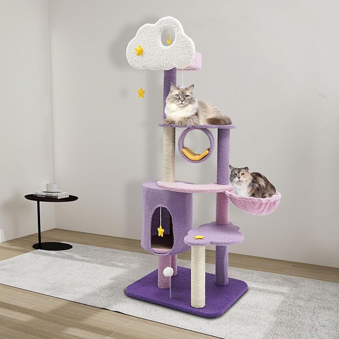 Cat Tree, Multi-Level Cat Tower for Large/Small Cats Climbing Kitty House with Resting Platforms & Scratching Posts Cats Activity Center Cat Climbing High Load Capacity (Purple)
