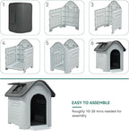 YITAHOME Dog House Outdoor Plastic Doghouse Water Resistant Pet House with Adjustable Skylight and Elevated Base for Small, Medium, and Large Dogs