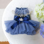 Fashion Sweet Puppy Dog Blingbling Princess Skirt Pet Dog Lace Cake Camisole Tutu Dress D-Navy M