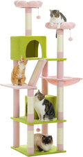PEQULTI 71" Cat Tree for Indoor Cats, Multi-Level Cat Tower with Cozy Cat Condo Clearance Prime, Pink