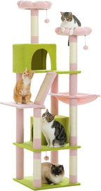 PEQULTI 71" Cat Tree for Indoor Cats, Multi-Level Cat Tower with Cozy Cat Condo Clearance Prime, Pink
