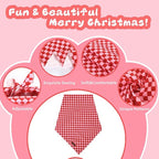 Red and Pink Plaid Dog Bandana–Red and Pink Checked Triangle Scarf for Small Medium Large Dogs, Soft Cotton Pet Bib for Dogs, Adjustable Dog Kerchief