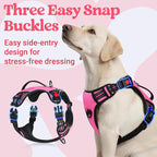 rabbitgoo Dog Harness for Large Dogs, No Pull Pet Harness with Soft Padded Handle, Adjustable Reflective Vest with 3 Buckles, Easy Walking Harness with 2 Leash Clips, Pink, L