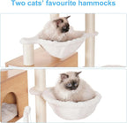 Hey-brother Cat Tree with Litter Box Enclosure, Modern Cat Tower for Indoor Cats with Large Platform, Condo Food Station and 2 Hammocks, All-in-one Cat Furniture, Wood Walnut MPJ115WB
