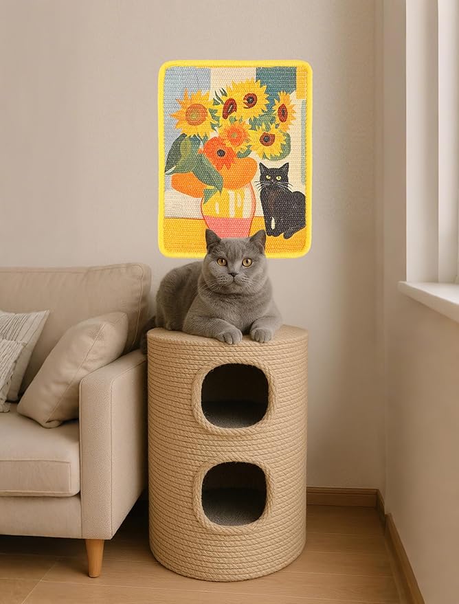ILIMOC Sisal Cat Scratcher Mat: 16x12 Inches Natural Scratch Mats Art Print - Decorative Vertical Cat Wall Scratcher for Couches Cabinets Doors - Durable Scratching Poster for Indoor