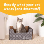 Hide & Scratch Cardboard Cat Scratcher Box & Bed - Dark Grey Diamond (+ 3 Refill Pads) | Double-Sided Corrugated Pad for Indoor Cats | Refillable Scratching Board Toy for Play & Furniture Protection
