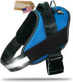 Dog Harness with Patch Panels, No Choke, Reflective, Adjustable, Soft Padded Dog Vest Harness with Easy Control Handle for Large Dogs, Blue, L