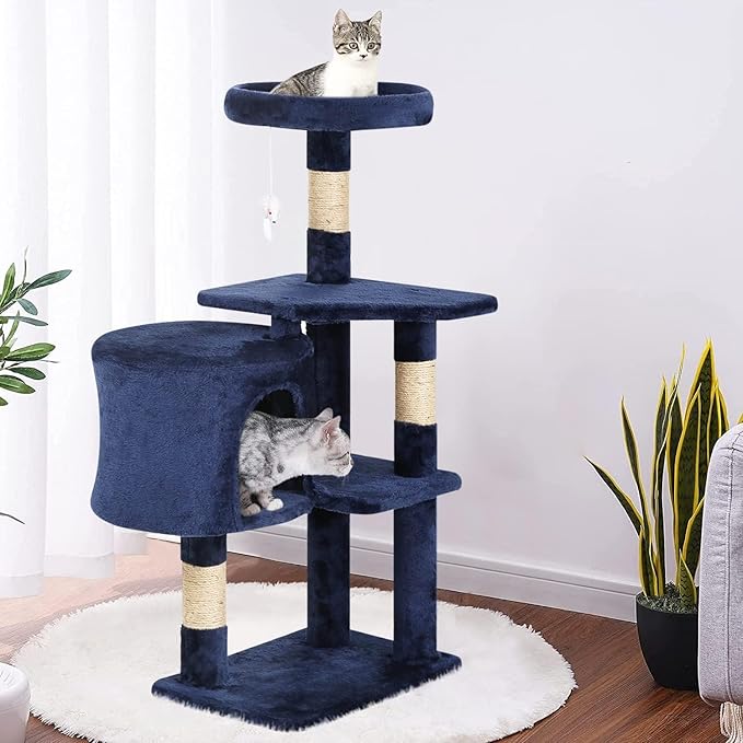 Heavy Duty Cat Tree,36 Inch Tall Cat Tower,Cozy Condos,Scratching Posts,Sisal Rope,Multi-Level Perches Platforms for Indoor Cats/Kittens,Sturdy Pet Climbing Furniture,Navy Blue