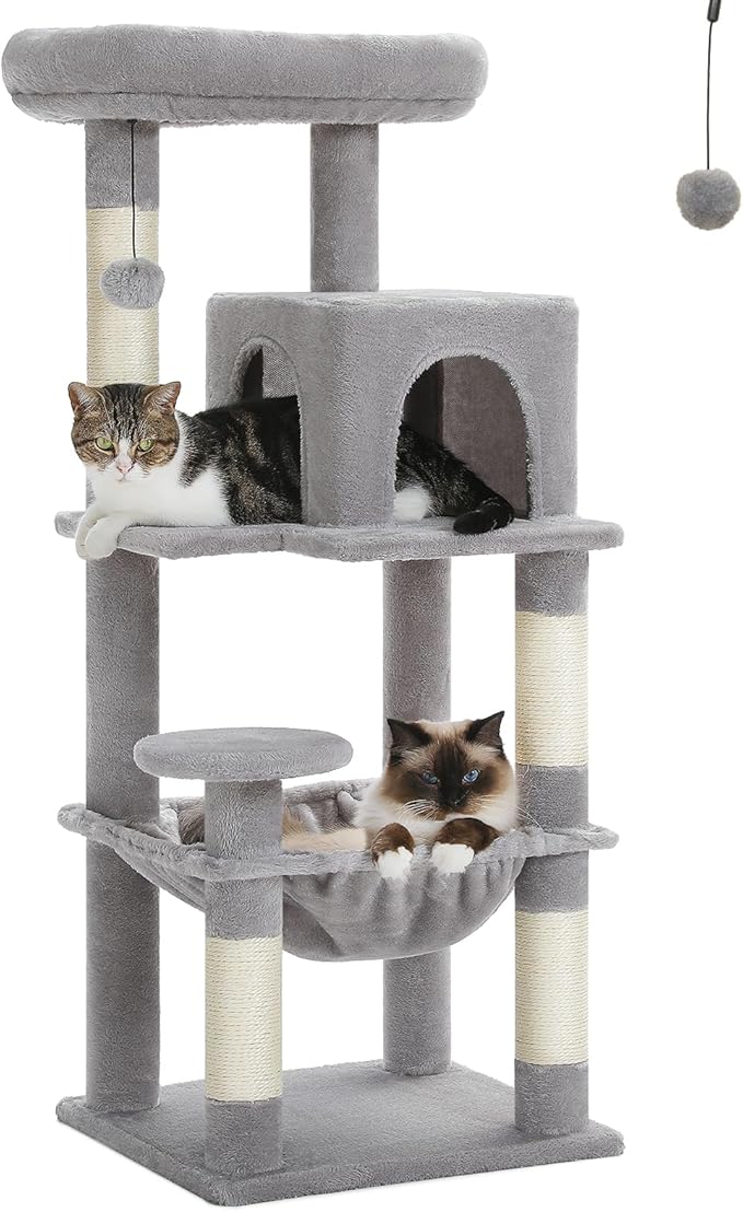 PEQULTI 45.7'' Cat Tree for Indoor Cats with Metal Frame Big Hammock, Cat Tower for Small or Medium Cats with Cat Condo House, with Scratching Posts and Top Perch, Grey
