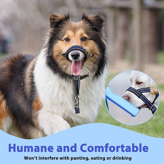 BARKLESS Soft Dog Head Collar, Patented Padded No Pull Head Halter, Training Nose Leash with Safety Link for Medium Large Dogs, Adjustable Muzzle Leash, Easy Control for Walking(Blue, XL)