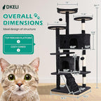 Dkeli Cat Tree for Indoor Cats Condo Tower with Scratching Post Tease Ball Perches Platform Small and Medium 54 Inch Multi-Level, Dark Gray