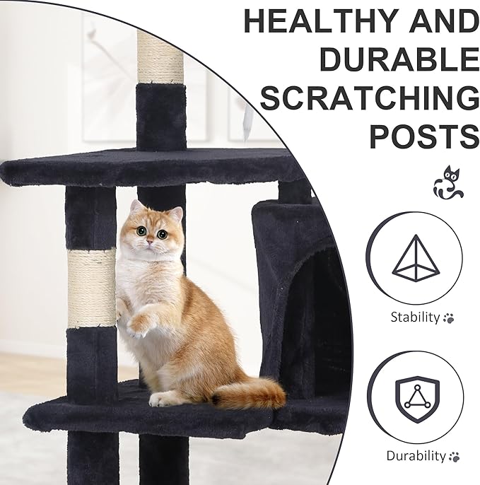 36" Multi-Level Cat Tree Tower with Scratching Posts, Toys & Condo - Space-Saving Design for Indoor Kittens, Compact Floor Footprint & Vertical Space for Multi-Cat Homes-Dark Grey
