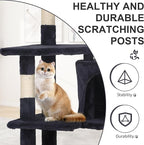 36-Inch Ergonomic Cat Activity Tower with Sisal-Wrapped Columns & Toys - Modular Design Saves Floor Space While Providing 3-Tier Vertical Play Zones for Multiple Indoor Cats（Dark Grey）