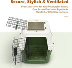 Athena Collection 22" Hard-Sided Travel Pet Carrier for Small Dogs and Cats, Plastic Dog Crate with 2-Door Top & Front Load, Ventilation, Security Lock, Cat Dog Carrier for Pet, up to 22lbs, Green