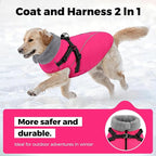 Queenmore Large Dog Jackets,Dog Coats for Extra Large Dogs with Harness Built in,Reflective Waterproof Dogs Jackets with Fleece Lining,Warm Snowsuit Pet Coats for German Shepherd,Rosered,XXXL