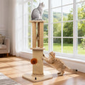 Sisal Cat Scratcher with Perch,26.5inch Wooden Cat Scratch Post,3 in 1 Scratching Cat Platform with Sisal Pad and Interactive Toy for Indoor Cats Use,Easy Assemble