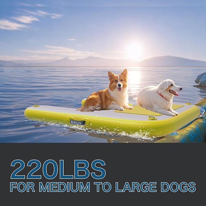 ALIFUN Inflatable Dog Ramp Floating Dock Water Raft Ladder for Pool, Boat, Non-Slip EVA Floating Ladder for Dog Up to 220 LBs Purple 140CM Length (Black-Yellow, for Large Dogs Up to 230 lbs)