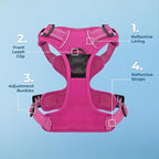 Voyager Dog Harness Dual Leash Attachment No-Pull Control Adjustable Soft but Strong Pet Harness for Medium and Large Dogs with 3M Reflective Technology, Fuchsia Nylon, M (Chest: 20-25")