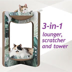 Necoichi Cat Scratcher Tower for Indoor Cats - Cat Scratching Post Lounger with Reversible Usability and Extra Comfort for Lounge, Cardboard Bed Couch / (XL, Oak)