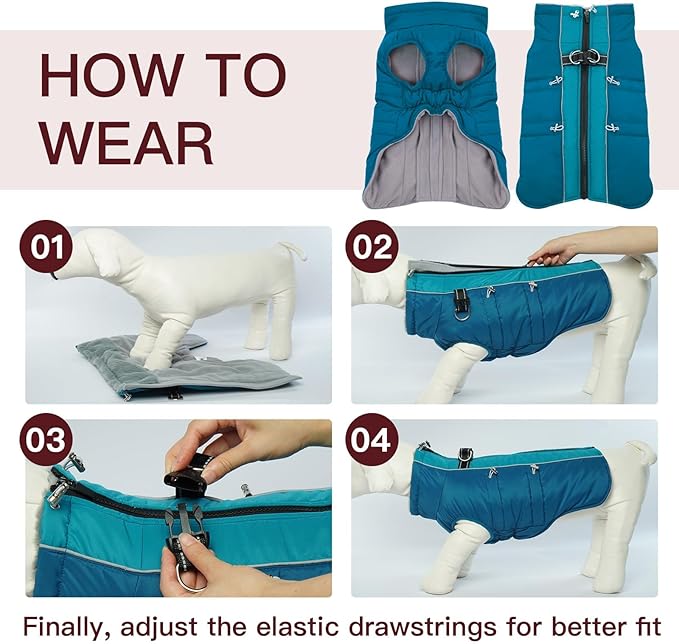 Medium Dog Winter Jacket - Warm Reflective Water-Resistant Snowsuit for Medium Dogs, Green