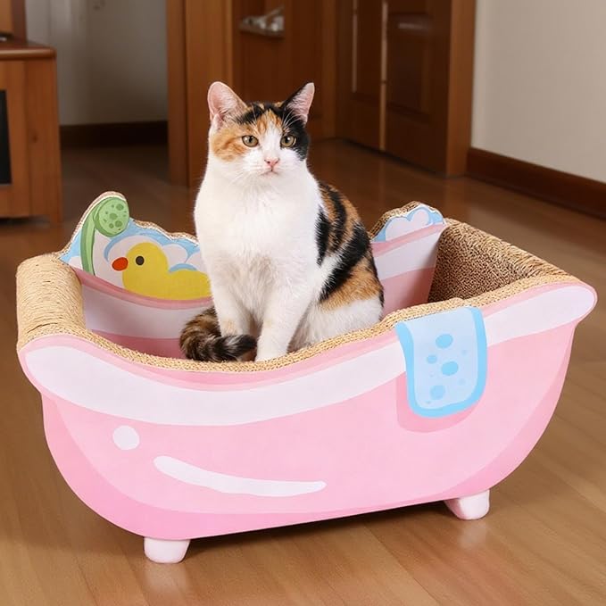 Small Cat Bed - Corrugated Paper Calming Nest | Cute Kitten Bed Cat Scratcher - for Kitten Puppy Small Dog Pet Home Decor Living Room Balcony Apartment Dorm Sleeping Play