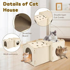 Wooden Cat Scratcher House,Cat House with Scratch Cardboard Pad,2 Tier Sturdy Kittens Bed House Indoor with Air Vents for Small to Large Sized Cats and Rabbits Use