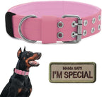 Tactical Dog Collar Military Adjustable Dog Collars Soft Nylon Training Collar with Patch Heavy Duty Metal Buckle Collars for Medium Large Dogs (Light Pink, L)