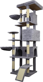 Dark Gray 84in Heavy Duty Cat Tree, Cat Tree Tower for Indoor Cats Large Adult, Extra Cat Tower with 12 Sisal Scratching Post, Large Top Platform, Hammock, Cat Condo for Kittens