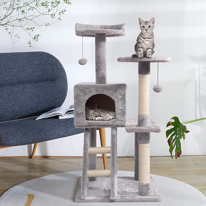 Auroth Cat Tree,42" Cat Tower with Stable Base for Indoor Cats, Large Cat Condo with Plush Perches, Toys & Natural Sisal Scratching Posts, Multi-Level Small Cat furniture Perfect for Kittens Play,Rest