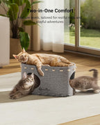 DownyPaws Cat House for Indoor Cats, Cat Bed Cave for Multiple & Large Cats Up to 22 Lbs, Scratch Resistant, Foldable Peekaboo Kitten Caves Tunnel Enclosed Bed, PeekaPurr, Light Gray