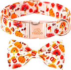 Tunkoo Dog Collar with Cute Bow Tie Pumpkin and Turkey Pattern - Durable, Adjustable and Stylish Thanksgiving Pet Collar, Available in Small Medium Large, M