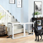 ZJSF Freestanding Dog Fence Indoor, Foldable Dog Gate for Doorways, Stairs or Hallways, Sturdy Wood Extra Wide Pet Gate with Support Feet for The House, White, 24 "Height-3 Panels