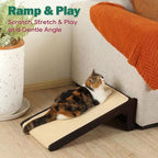 Zakkart L-Shaped Sisal Cat Scratcher, 24.8'' Tall Convertible 70° Vertical Scratching Pad & 20° Ramp Scratcher, Natural Sisal Mat, Solid Wood Frame, Helps Protect Furniture, Easy Assembly (Dark)
