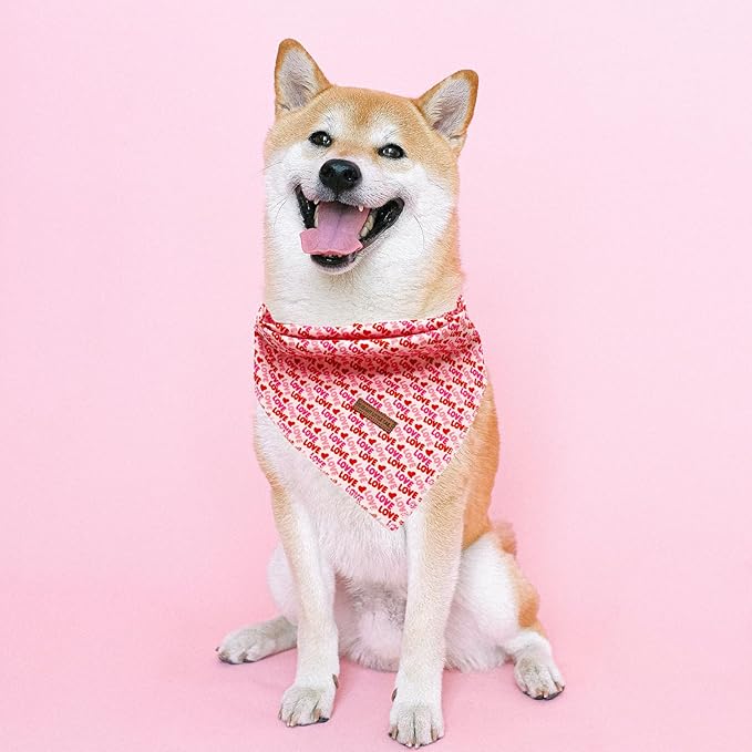 Elegant little tail Dog Bandana, Valentine's Day 1PC Washable Dog Scarf Female or Male Square Bib Kerchief Scarf Adjustable Pet Bandana for Medium Large Dogs