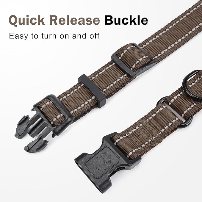 Martingale Collar for Dogs with Quick Release Buckle, Reflective Soft Padded & Escape Proof, Adjustable Nylon Dog Collars for Training & Daily Walking (Brown,XS)