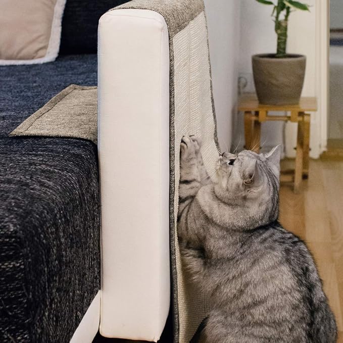 Navaris Cat Scratch Armrest Organizer - Sisal Furniture Protector Scratching Pad for Cats - Scratcher Mat Cover for Sofa Couch Armchair - Light Brown