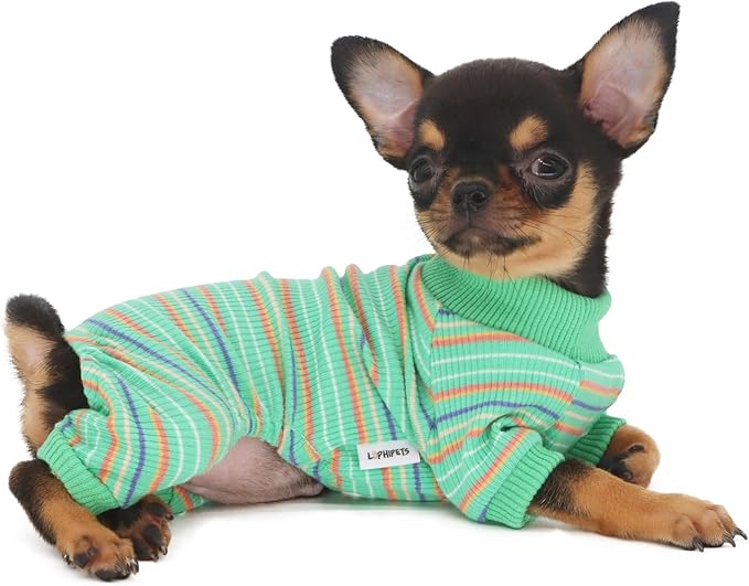 LOPHIPETS Dog Pajama Onesie for Small Teacup Chihuahua Yorkie Puppy Cat Clothes Apparel-Green/XS