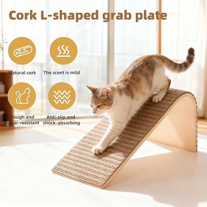 THAKWEN Natural Cork L-Shaped Cat Scratcher, Eco-Friendly Corrugated Paper Wear-Resistant Cat Scratching Pad, Wall/Sofa-Mounted Cat Claw Grinding Toy for Small Apartments, Pet Supplies (Floral Red)