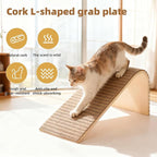 THAKWEN Natural Cork L-Shaped Cat Scratcher, Eco-Friendly Corrugated Paper Wear-Resistant Cat Scratching Pad, Wall/Sofa-Mounted Cat Claw Grinding Toy for Small Apartments, Pet Supplies (Floral Red)