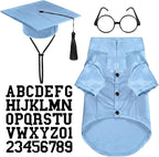 5 Pcs Dog Graduation Costume Set Include 2026 Pet Graduation Gown with Stole Puppy Grad Cap Lensless Glasses DIY Letter Stickers for Dogs Cats Holiday Costume Accessory(Light Blue,M)
