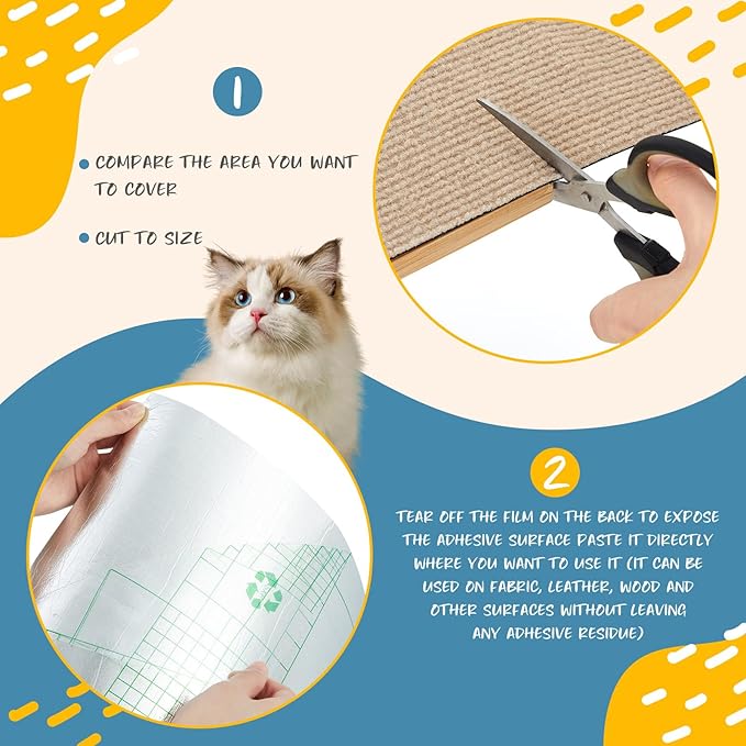 Qinyoung 3 Pcs Cat Scratch Mat 11.8 x 23.6 Inches Cat Scratching Post Carpet Cover Adhesive Replacement Cat Scratch Pad Wall Cat Scratcher Cat Carpet Protector for Couch Furniture Corner Cat Tree