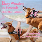 rabbitgoo Dog Harness for Large Dogs, No Pull No Choke Pet Vest, Easy Wearing with One Buckle, Reflective, Adjustable Pet Harness with Molle for Walking, Training, Pink, L